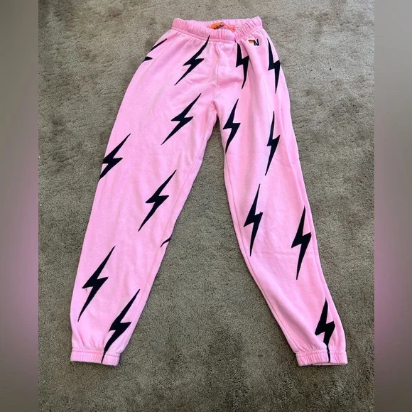 Aviator Nation Pink Lightning Bolt Stitch SweatPants Size XS - Picture 4 of 8